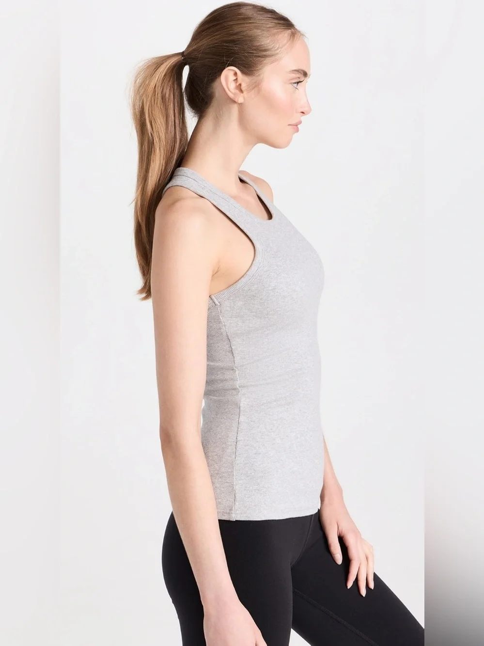 ALO Yoga Light Grey Ribbed Aspire Full Length Tank Top Racerback Tank size XS